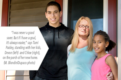 Tami Paisley, standing with her kids, Devon (left) and Chloe (right)